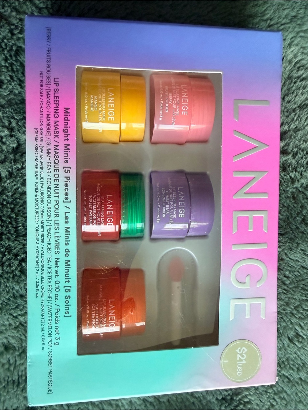 LANEIGE Mini Lip Sleeping Masks Set - Yellow, Pink, Red, Green, Purple, Orange